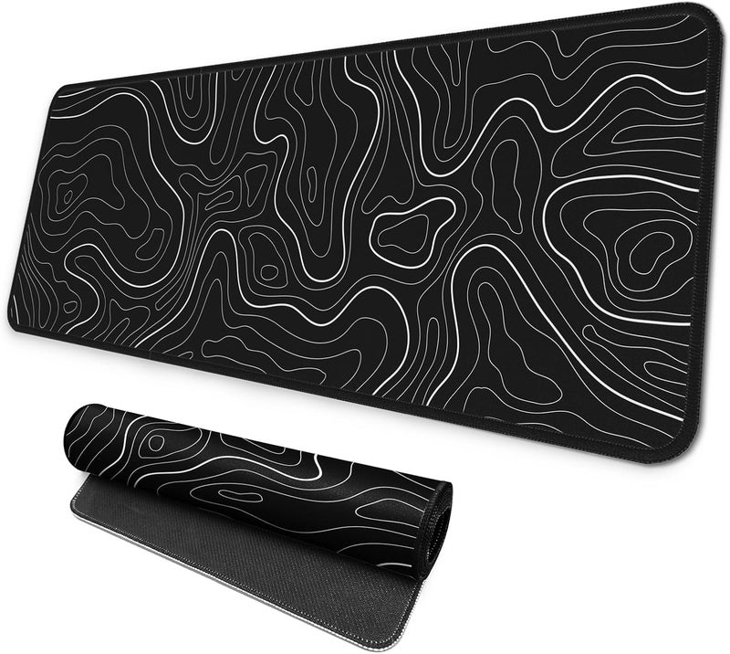 Mayflower Large Gaming Mouse Pad, Full Keyboard Mat, Long Laptop Mousepad, Computer Mouse Mat for Home and Office, Anti-Slip Rubber Base, 31.5 x 11.8 Inches (Black Topographic Map) - Image 1